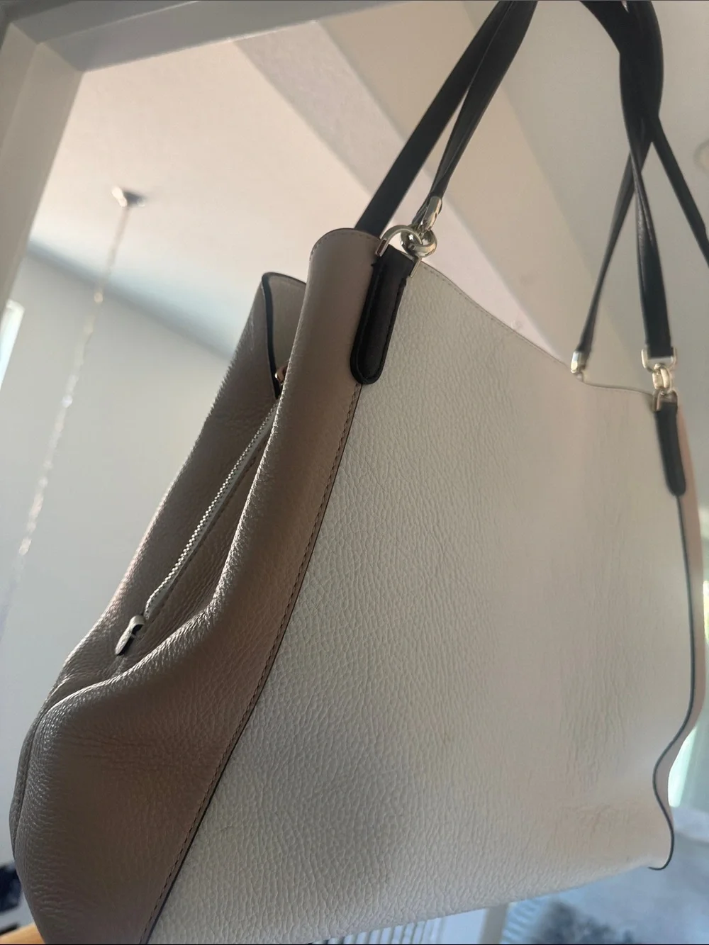 kate spade White and Blush/Tan Leather Shoulder Bag